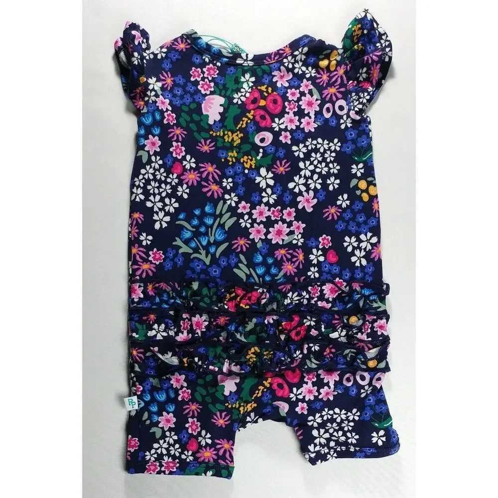 Posh Peanut Ruffled Cap Sleeve Short Length Romper 0-3 Months Endra Black Flower